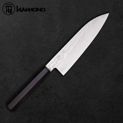 Dao Đa Năng Musashi Santoku thép bạc 3 Damascus cán gỗ mun 165mm